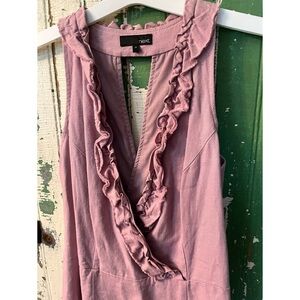 Next Linen Dress Womens Mauve Ruffled V-Neck